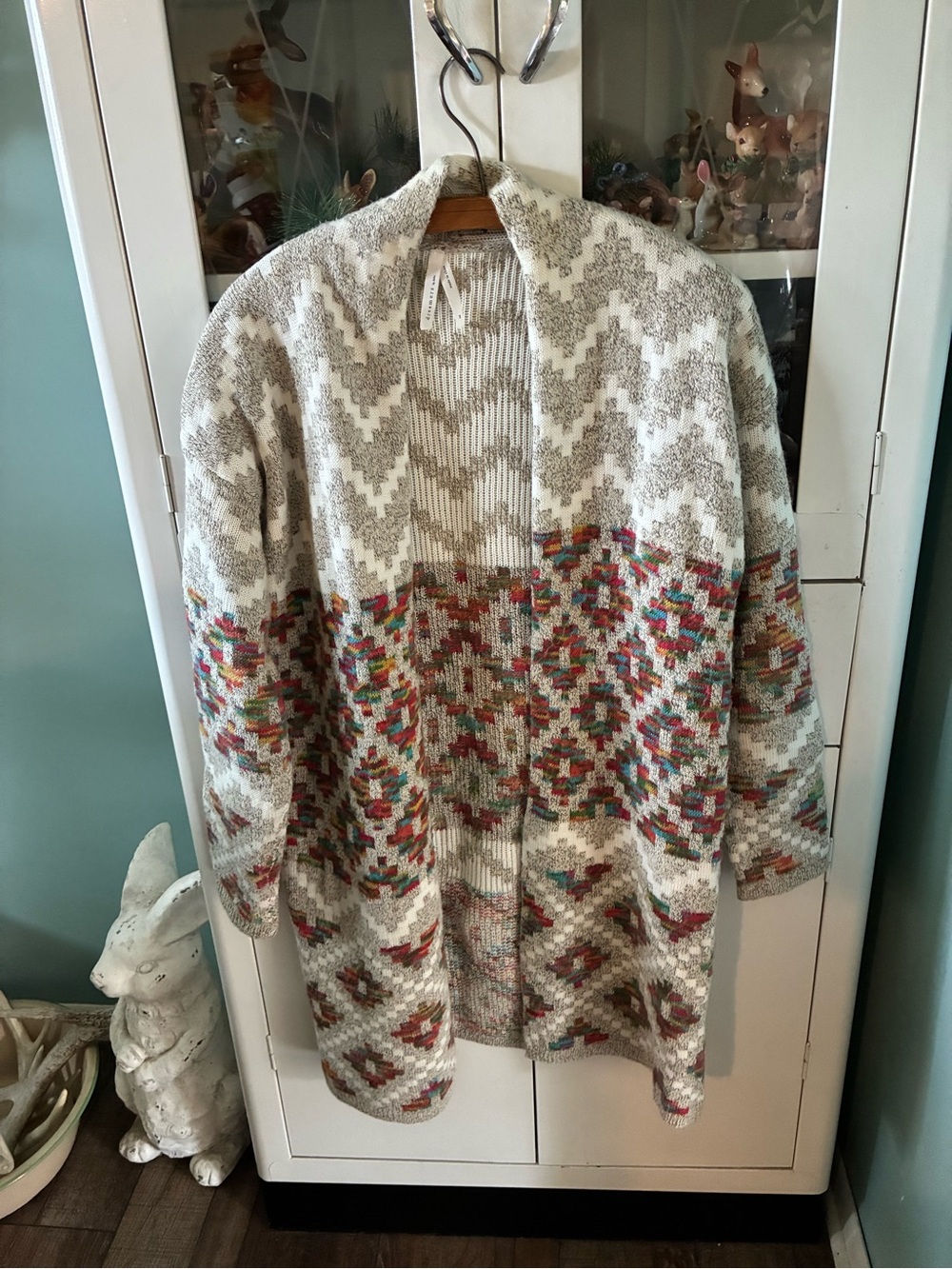 Dreamers by Debut sz M Fair Isle Open Cardigan Sweater with Accents euc